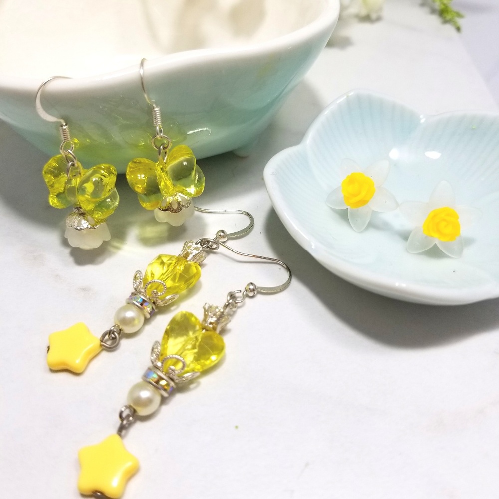 Handmade Cute Rose Dangle & Studs Earring Set